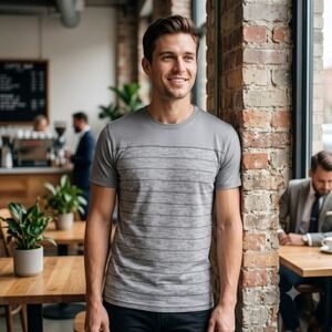 Company Eighty One Men's Striped T-Shirt Gray High Rise Cotton Crewneck Size S